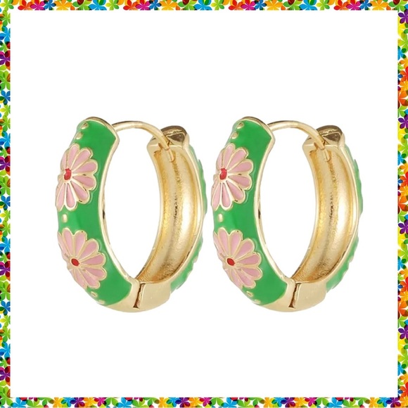 Jewelry - Green Enamel Huggie Earrnings #630